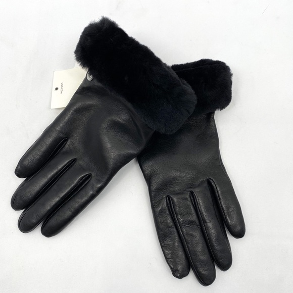 UGG Womens Shorty-Cuff Leather Gloves Black - Picture 4 of 9